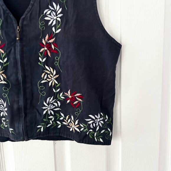 For Her Van Heusen Navy Blue Floral Embroidered Zip Cotton Cottage Vest Medium - Picture 5 of 7